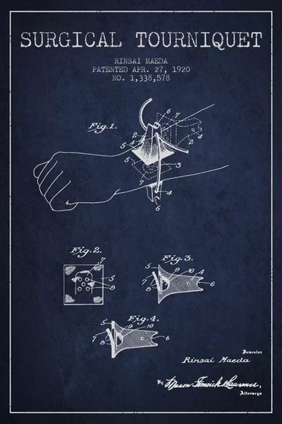 Medical & Dental Blueprints: Surgical Tourniquet Navy Blue Patent Blueprint by Aged Pixel