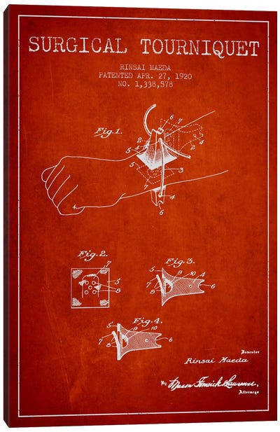 Surgical Tourniquet Red Patent Blueprint Canvas Art Print - Medical & Dental Blueprints