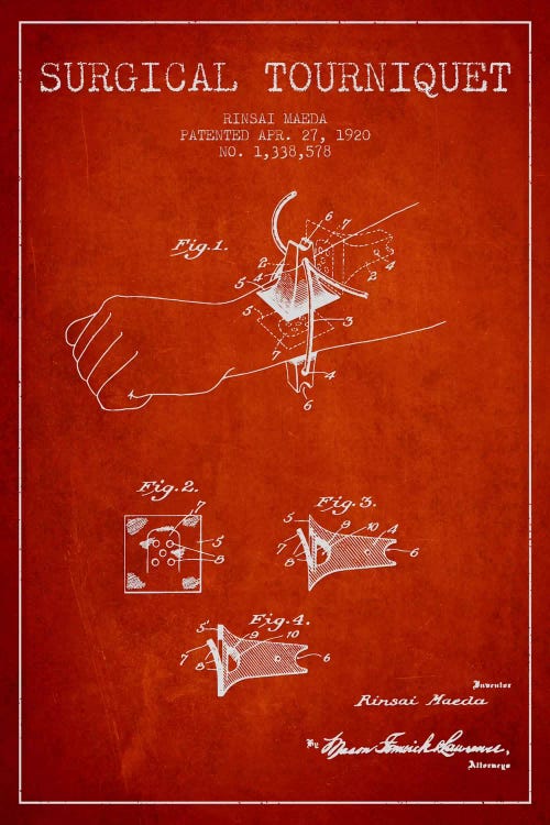 Surgical Tourniquet Red Patent Blueprint by Aged Pixel wall art