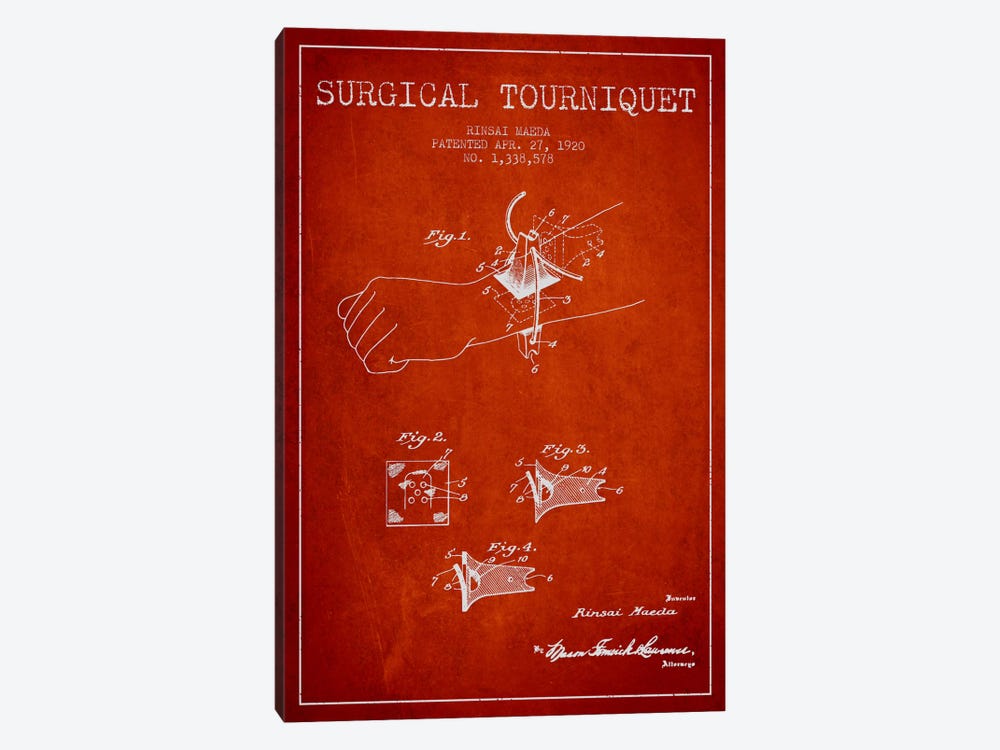 Surgical Tourniquet Red Patent Blueprint by Aged Pixel 1-piece Canvas Art
