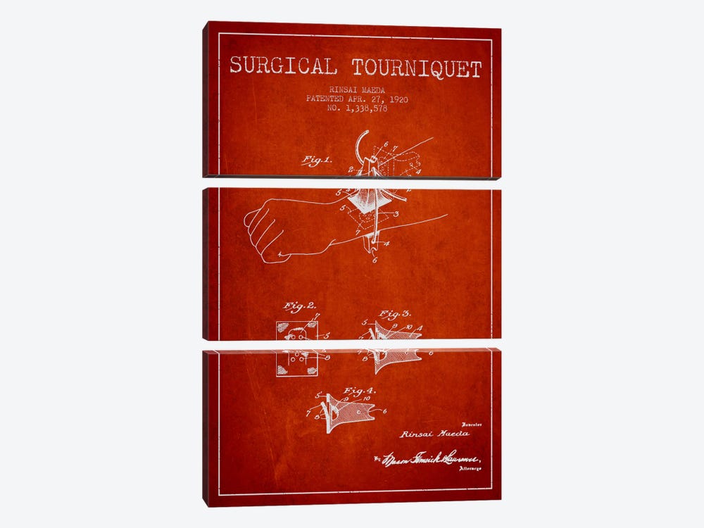 Surgical Tourniquet Red Patent Blueprint by Aged Pixel 3-piece Canvas Artwork