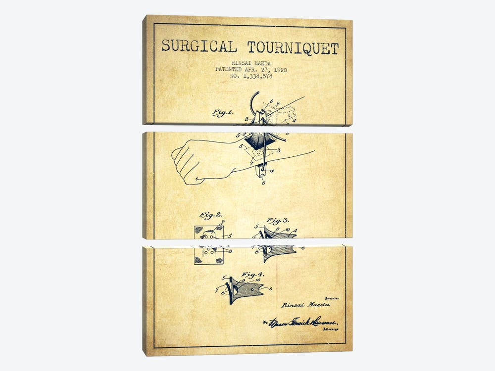 Surgical Tourniquet Vintage Patent Blueprint 3-piece Canvas Art Print
