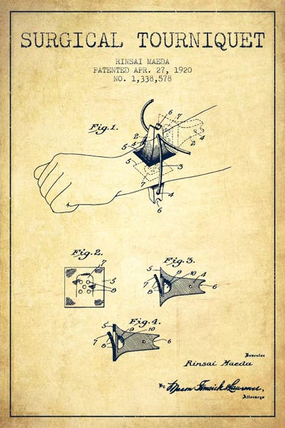 Medical & Dental Blueprints: Surgical Tourniquet Vintage Patent Blueprint by Aged Pixel