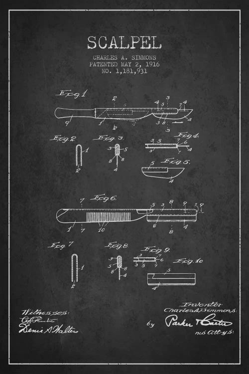 Scalpel Charcoal Patent Blueprint