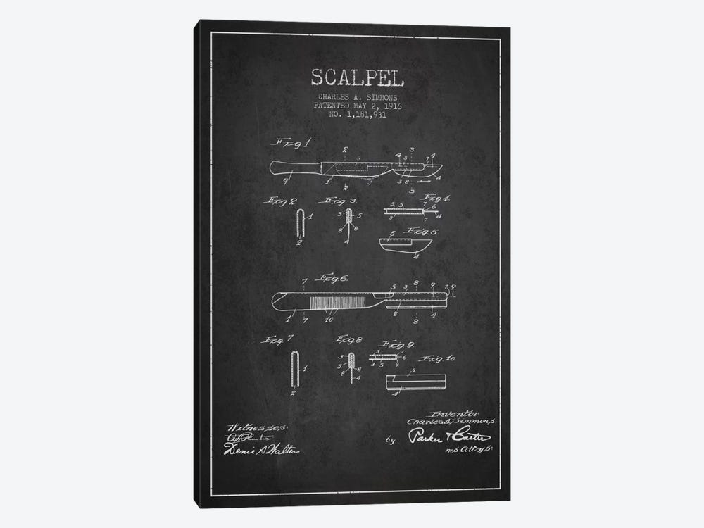 Scalpel Charcoal Patent Blueprint by Aged Pixel 1-piece Canvas Artwork
