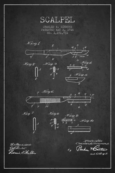 Aged Pixel: Scalpel Charcoal Patent Blueprint by Aged Pixel