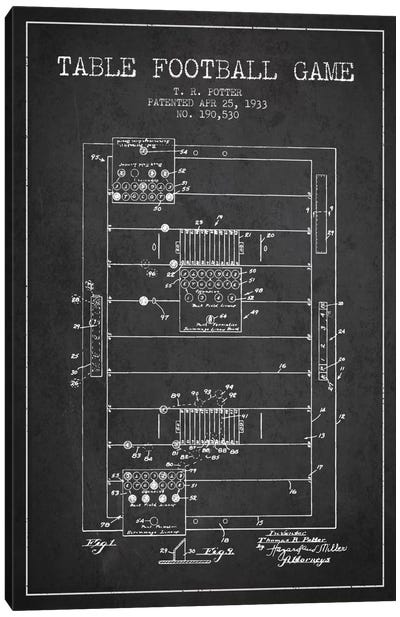 Table Football Charcoal Patent Blueprint Canvas Art Print - Aged Pixel