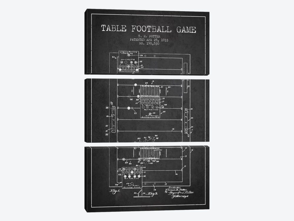 Table Football Charcoal Patent Blueprint by Aged Pixel 3-piece Canvas Art Print