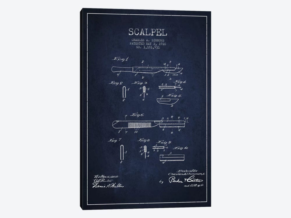 Scalpel Navy Blue Patent Blueprint by Aged Pixel 1-piece Canvas Print