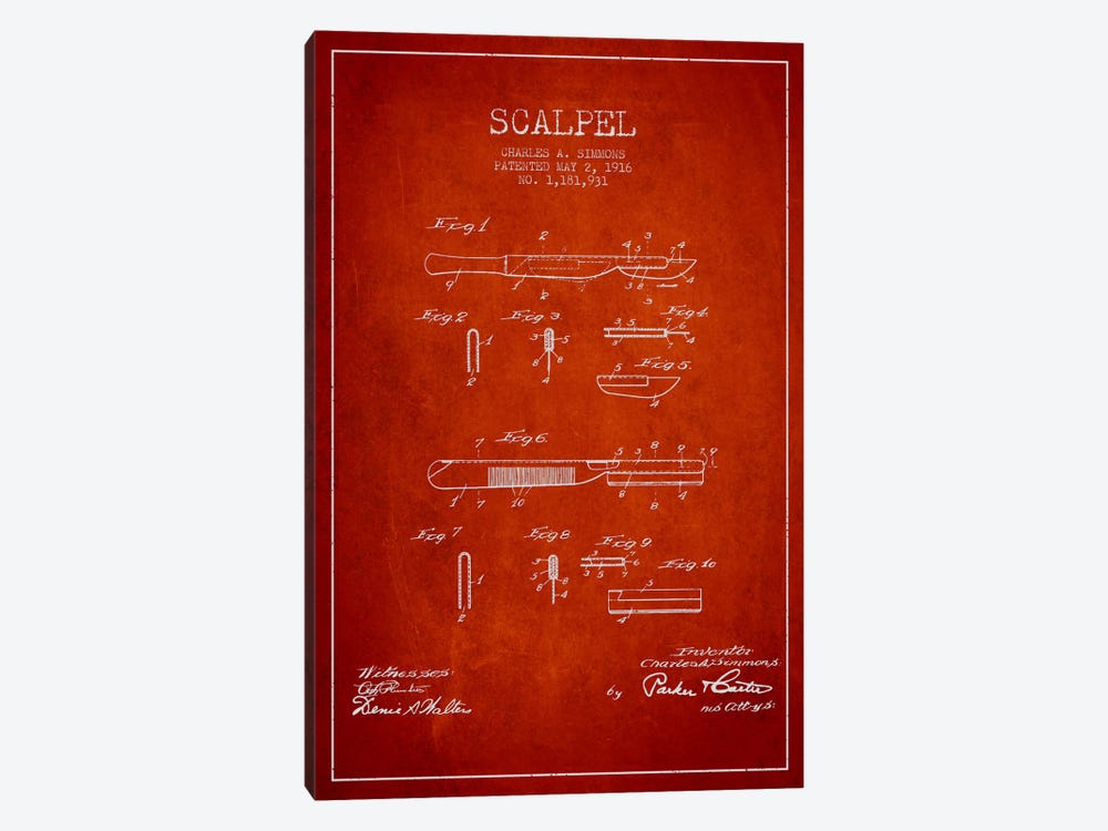 Scalpel Red Patent Blueprint by Aged Pixel 1-piece Canvas Art