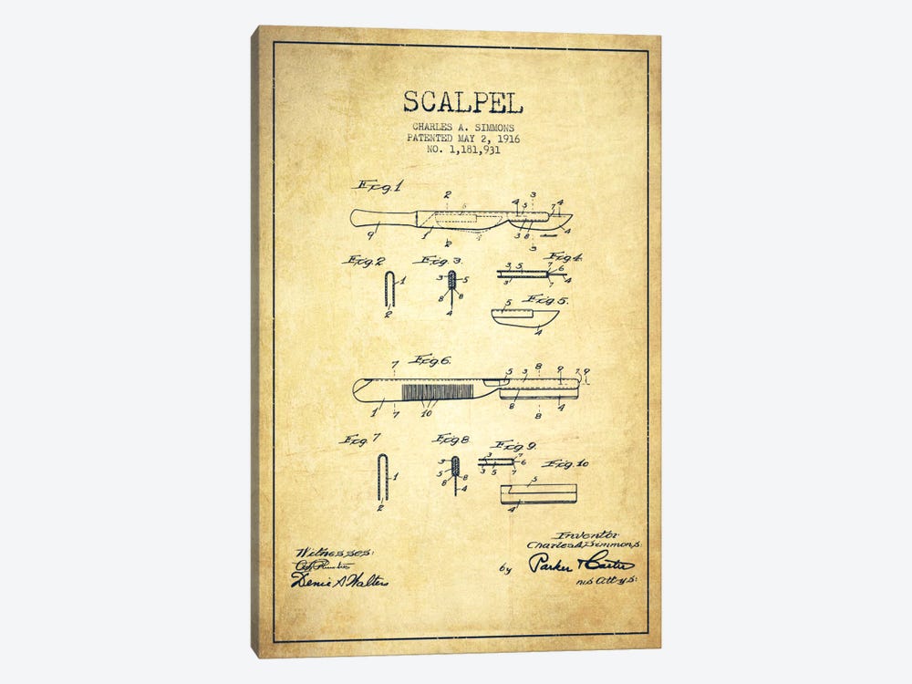 Scalpel Vintage Patent Blueprint by Aged Pixel 1-piece Canvas Art Print