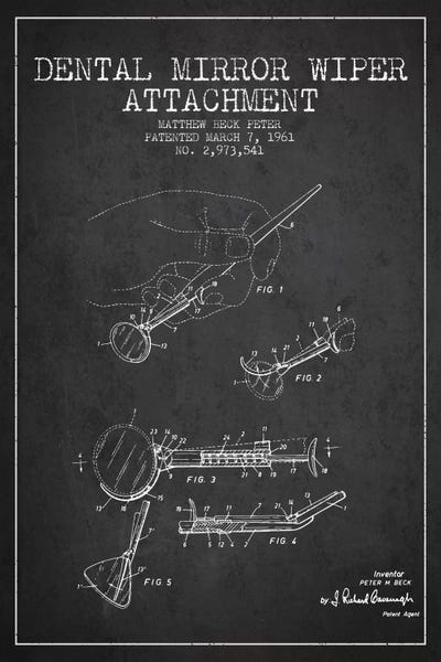 Dental Mirror Charcoal Patent Blueprint by Aged Pixel canvas print