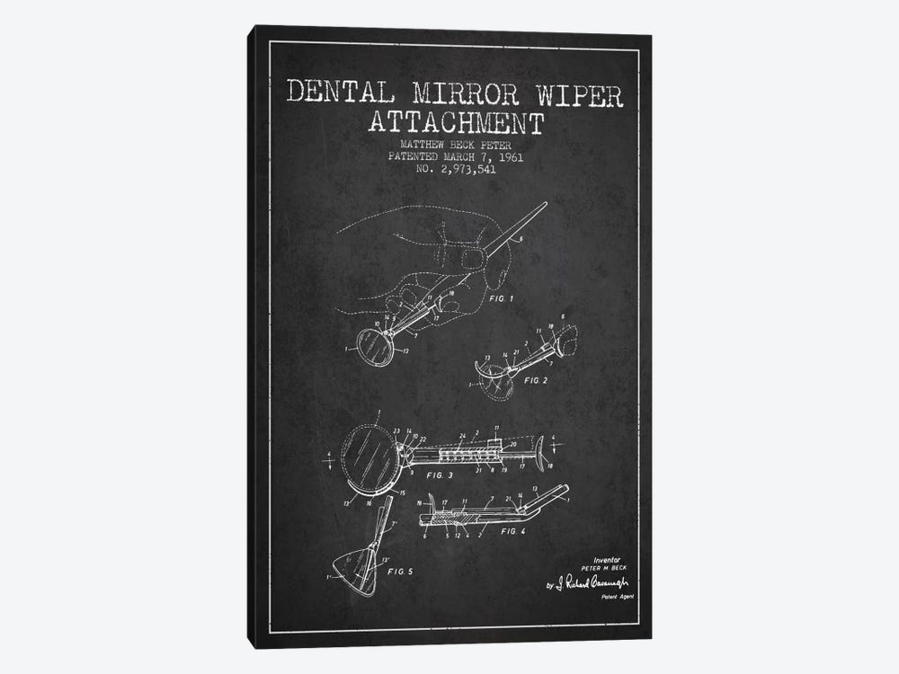 Dental Mirror Charcoal Patent Blueprint by Aged Pixel 1-piece Canvas Wall Art
