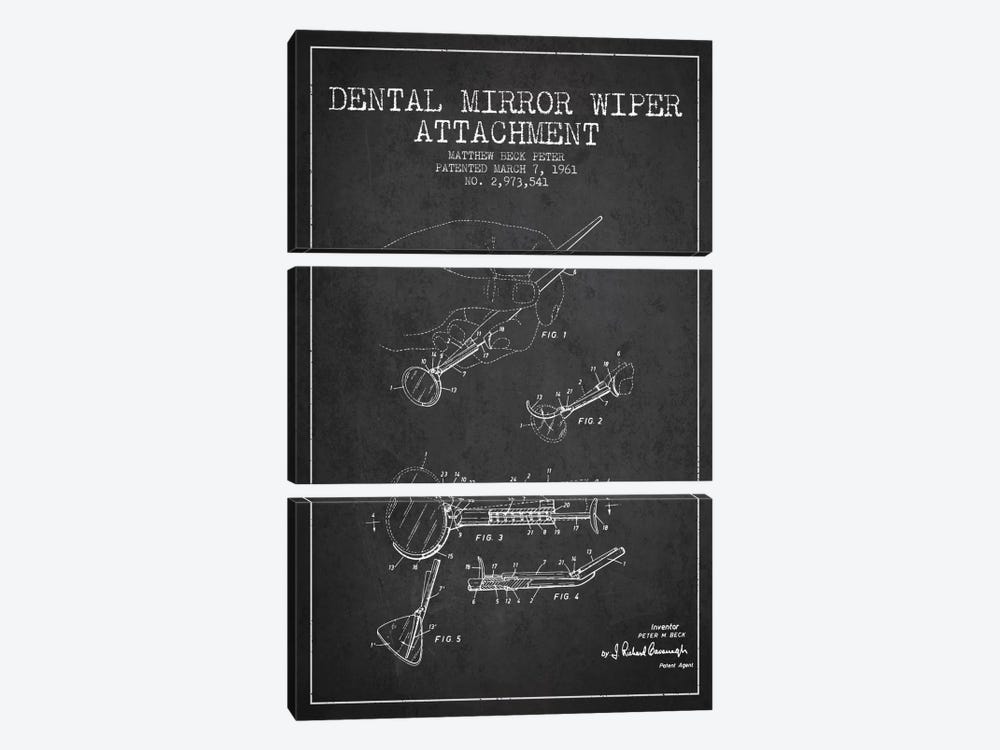 Dental Mirror Charcoal Patent Blueprint by Aged Pixel 3-piece Canvas Art
