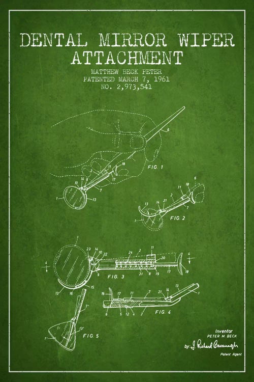Dental Mirror Green Patent Blueprint by Aged Pixel wall art