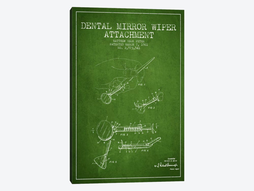 Dental Mirror Green Patent Blueprint by Aged Pixel 1-piece Canvas Art Print