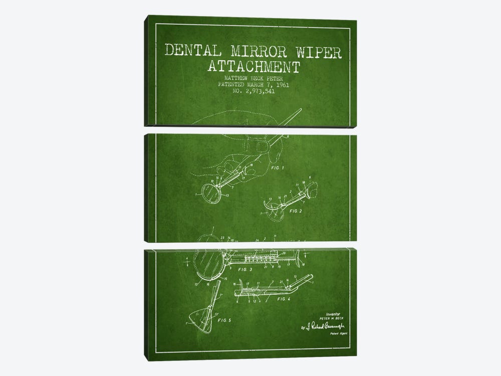 Dental Mirror Green Patent Blueprint by Aged Pixel 3-piece Art Print