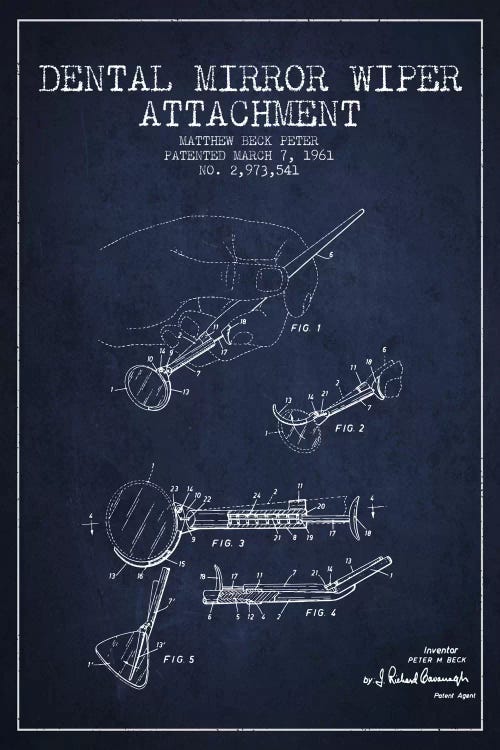 Dental Mirror Navy Blue Patent Blueprint by Aged Pixel wall art