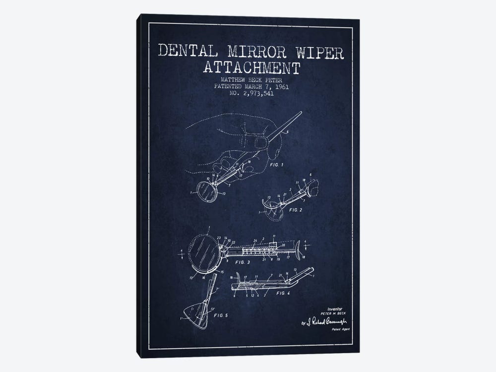 Dental Mirror Navy Blue Patent Blueprint by Aged Pixel 1-piece Canvas Wall Art