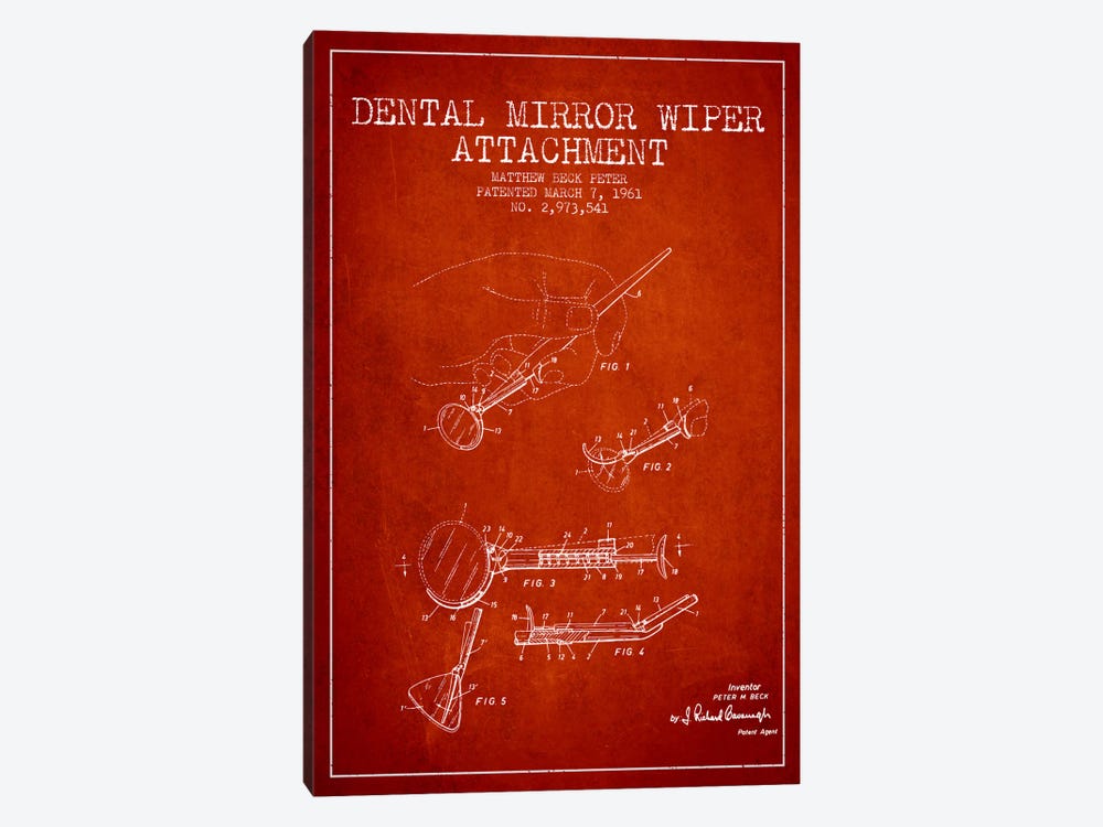 Dental Mirror Red Patent Blueprint by Aged Pixel 1-piece Canvas Art Print