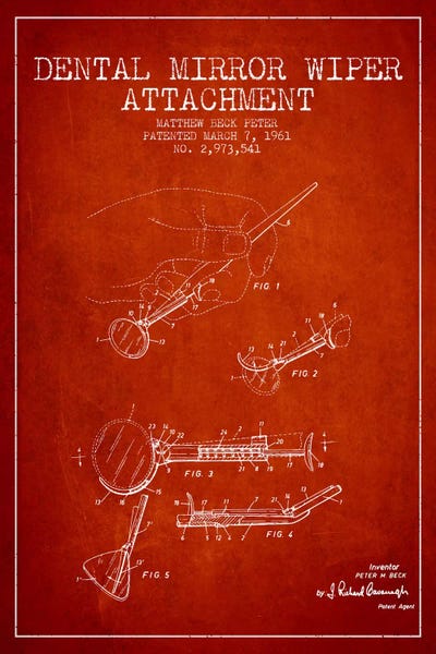 Medical & Dental Blueprints: Dental Mirror Red Patent Blueprint by Aged Pixel
