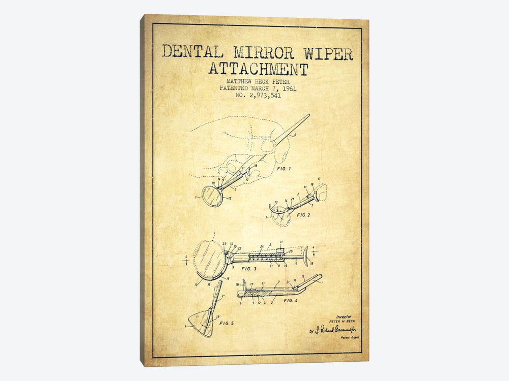 Dental Mirror Vintage Patent Blueprint by Aged Pixel 1-piece Canvas Art