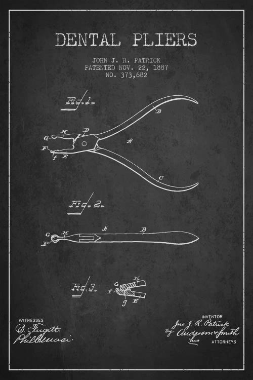 Dental Pliers Charcoal Patent Blueprint