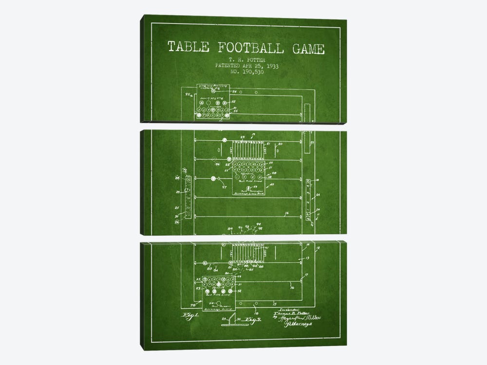 Table Football Green Patent Blueprint by Aged Pixel 3-piece Canvas Artwork