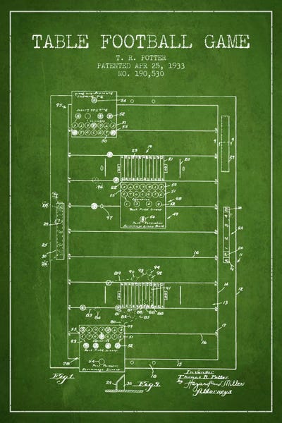 Toy & Game Blueprints: Table Football Green Patent Blueprint by Aged Pixel