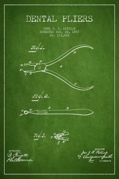Medical & Dental Blueprints: Dental Pliers Green Patent Blueprint by Aged Pixel