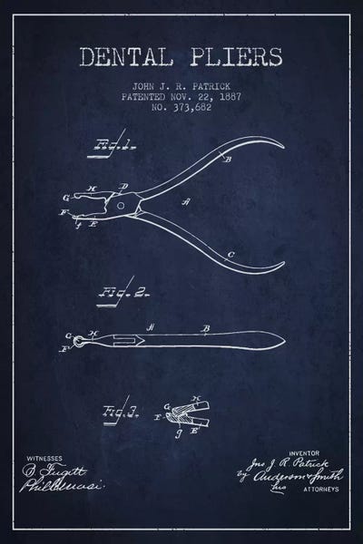 Dental Pliers Navy Blue Patent Blueprint by Aged Pixel framed wall art