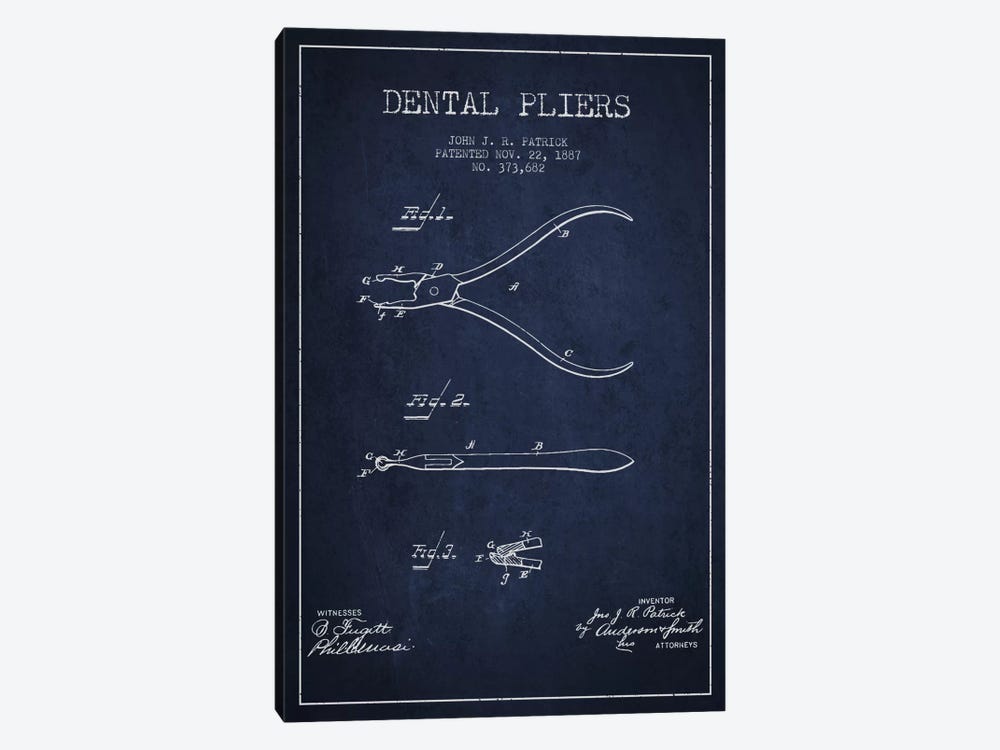 Dental Pliers Navy Blue Patent Blueprint by Aged Pixel 1-piece Canvas Art