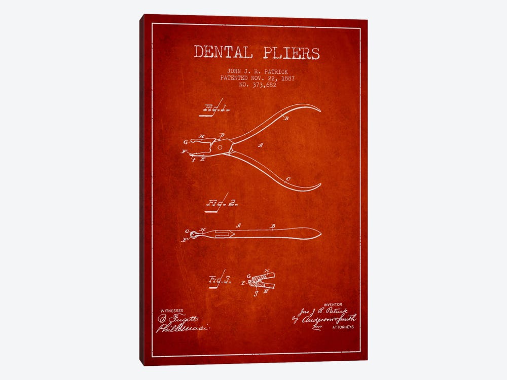Dental Pliers Red Patent Blueprint by Aged Pixel 1-piece Art Print