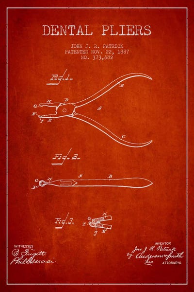 Medical & Dental Blueprints: Dental Pliers Red Patent Blueprint by Aged Pixel