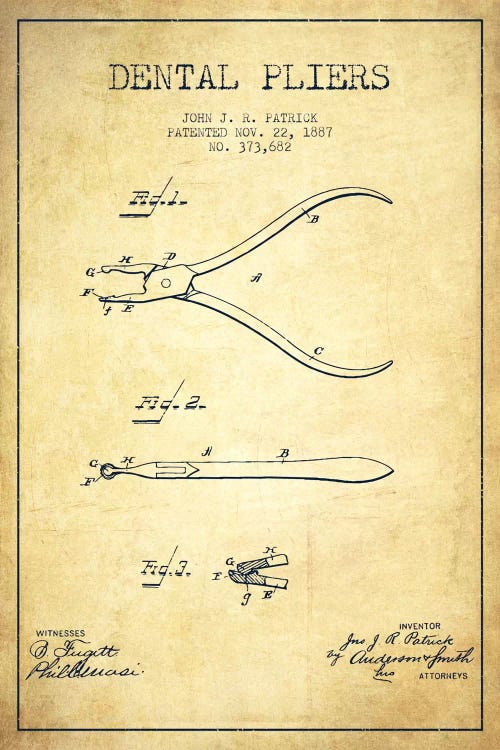 Dental Pliers Vintage Patent Blueprint by Aged Pixel wall art