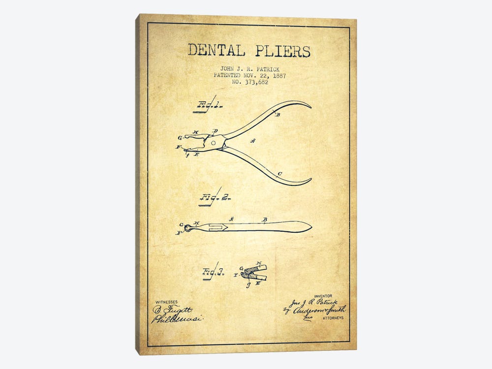 Dental Pliers Vintage Patent Blueprint by Aged Pixel 1-piece Canvas Wall Art