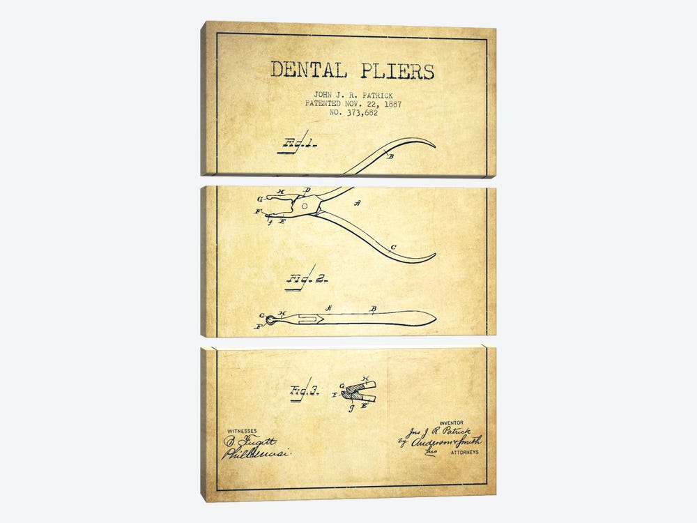Dental Pliers Vintage Patent Blueprint by Aged Pixel 3-piece Canvas Art