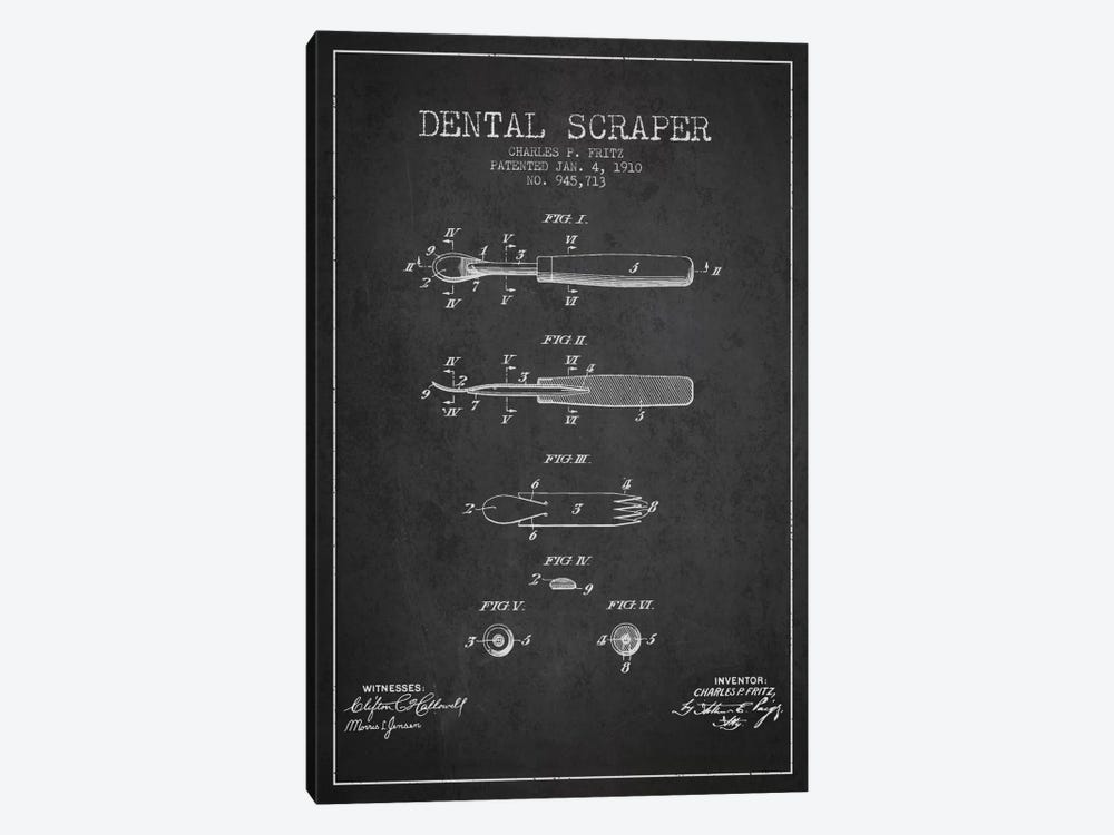 Dental Scraper Charcoal Patent Blueprint by Aged Pixel 1-piece Art Print