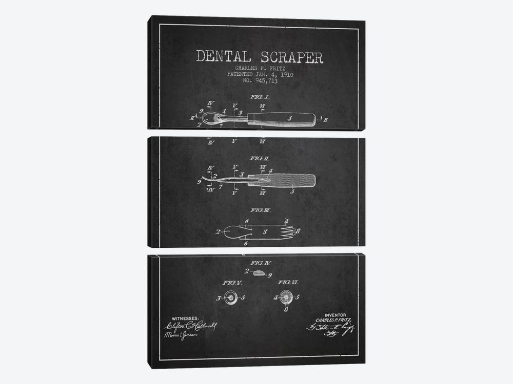 Dental Scraper Charcoal Patent Blueprint by Aged Pixel 3-piece Art Print