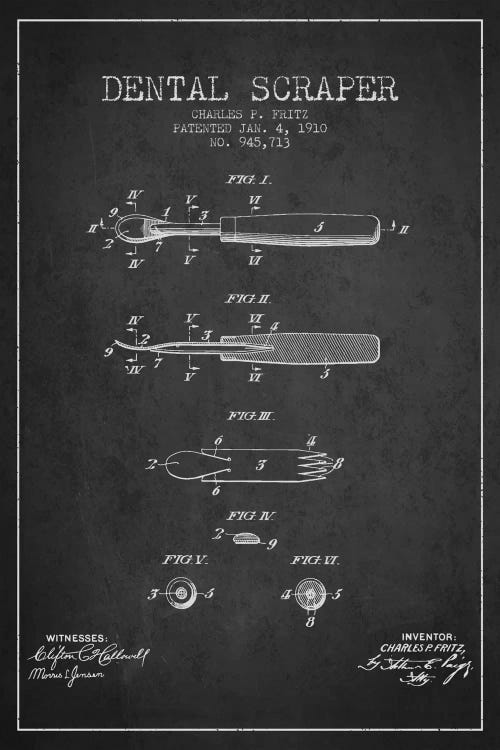 Dental Scraper Charcoal Patent Blueprint