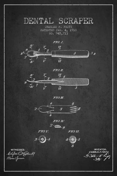 Medical & Dental Blueprints: Dental Scraper Charcoal Patent Blueprint by Aged Pixel