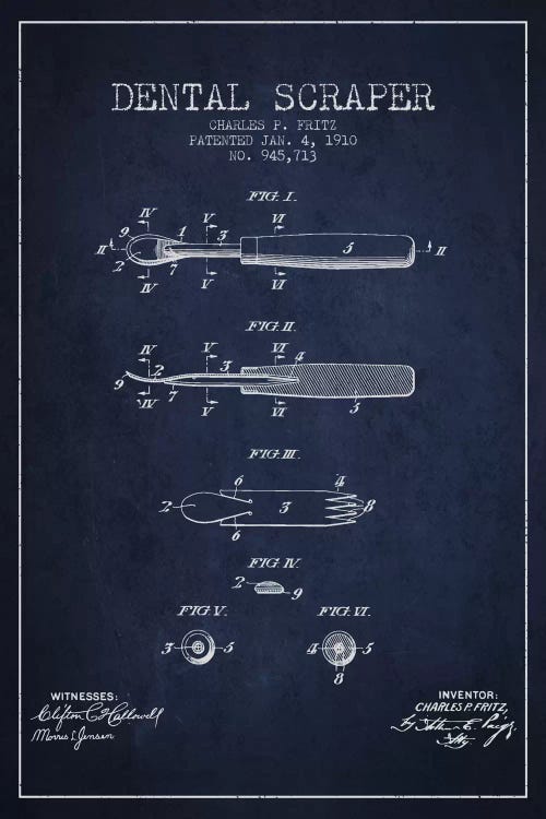 Dental Scraper Navy Blue Patent Blueprint