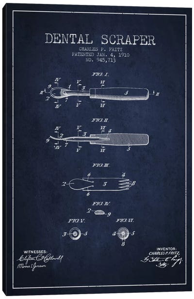 Dental Scraper Navy Blue Patent Blueprint Canvas Art Print - Aged Pixel: Medical & Dental