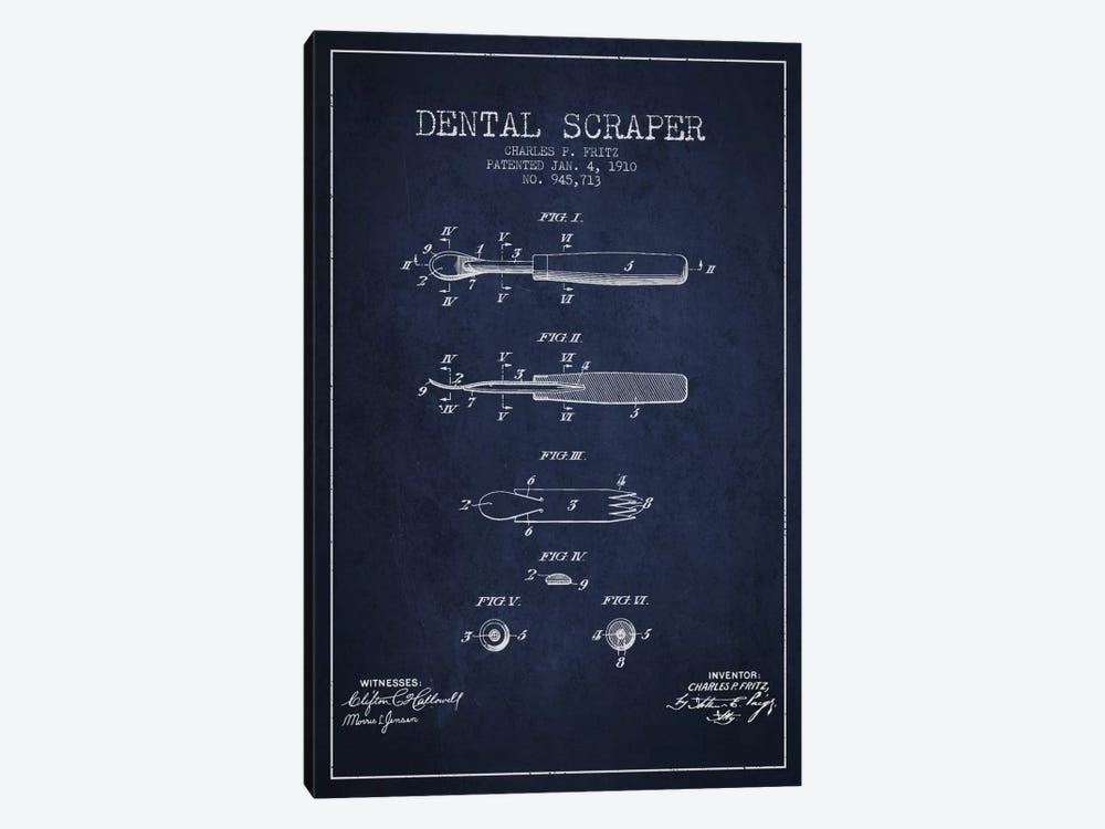 Dental Scraper Navy Blue Patent Blueprint by Aged Pixel 1-piece Canvas Art Print
