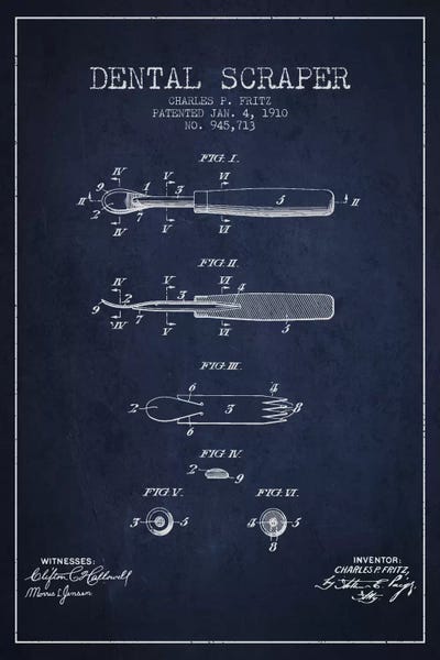Medical & Dental Blueprints: Dental Scraper Navy Blue Patent Blueprint by Aged Pixel