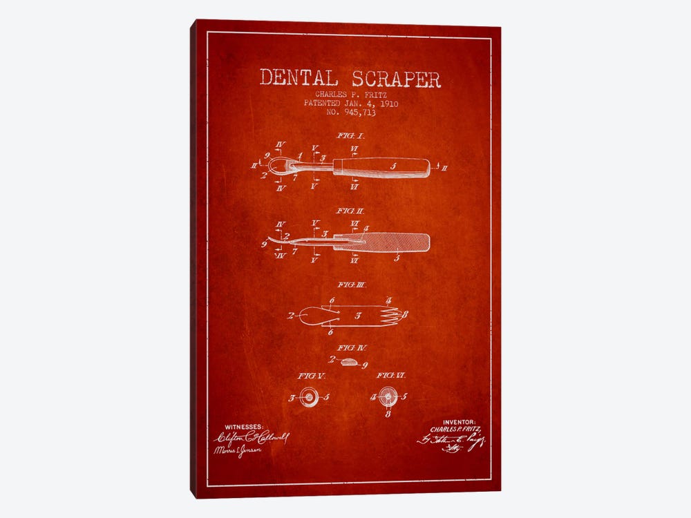 Dental Scraper Red Patent Blueprint by Aged Pixel 1-piece Canvas Art