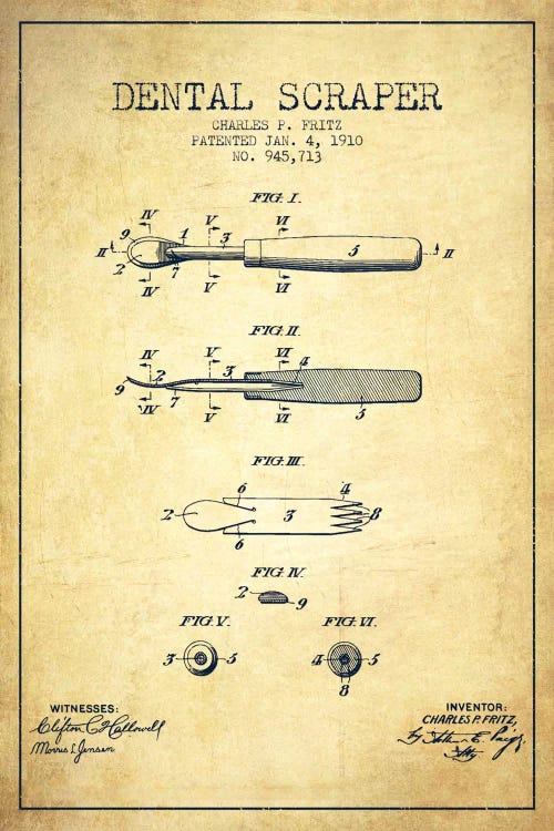 Dental Scraper Vintage Patent Blueprint