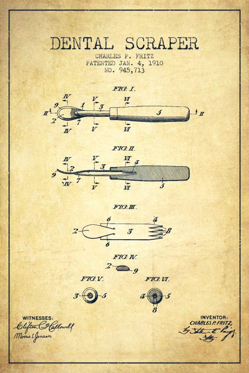 Dental Scraper Vintage Patent Blueprint by Aged Pixel wall art