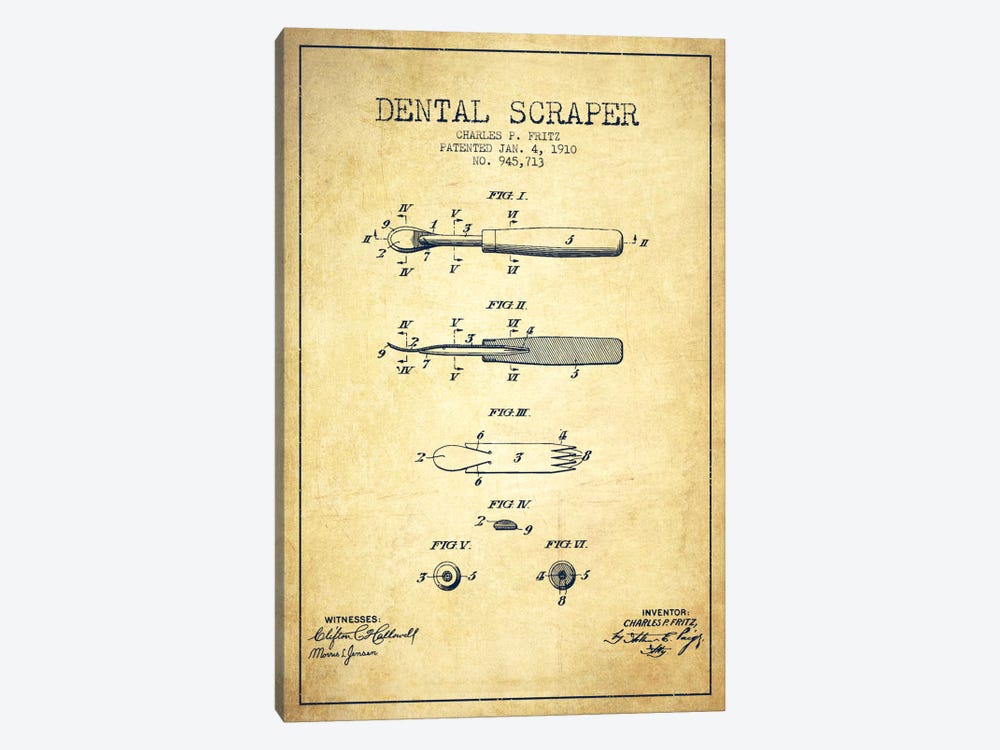 Dental Scraper Vintage Patent Blueprint by Aged Pixel 1-piece Canvas Print