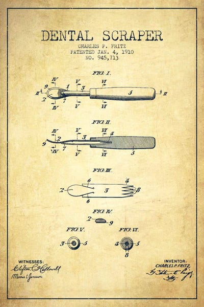 Medical & Dental Blueprints: Dental Scraper Vintage Patent Blueprint by Aged Pixel